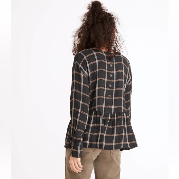 Madewell Button-Back Peplum Top in Plaid - Picture 2 of 7